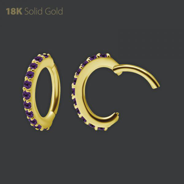 18K GOLD OVAL ROOK CLICKER SET WITH GENUINE DARK AMETHYST