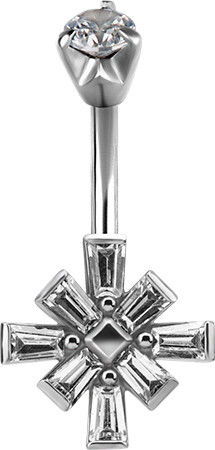 SS316L DOUBLE JEWELLED BANANA SET W. TAPPERED BAGUETTE