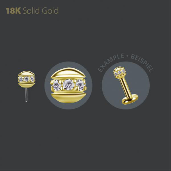 18K GOLD THREADLESS ORBITAL BALL ATTACHMENT SET W. PREMIUM ZIRCONIA