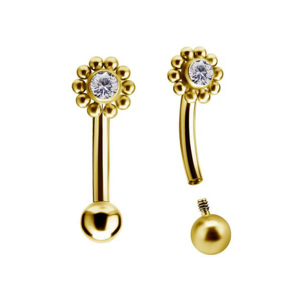 24K GOLD PVD TITANIUM INTERNAL ROOK AND EYEBROW CLUSTER BAN. SET W. PREMIUM ZIRCONIA