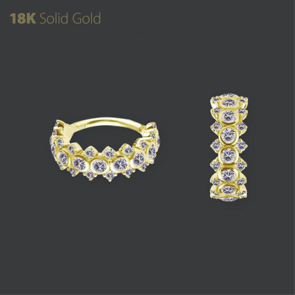 18K GOLD HINGED SEGMENT CLICKER SET W. PREMIUM ZIRCONIA