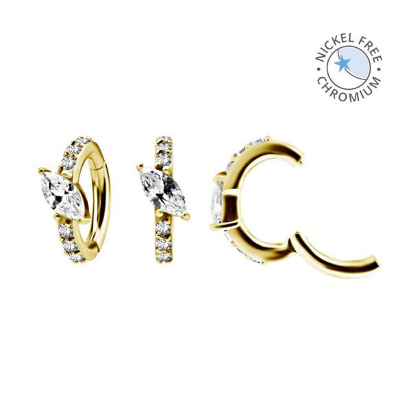 18K GOLD PVD CoCr NF OVAL BELLY CLICKER SET W.CUBIC ZIRCONIA