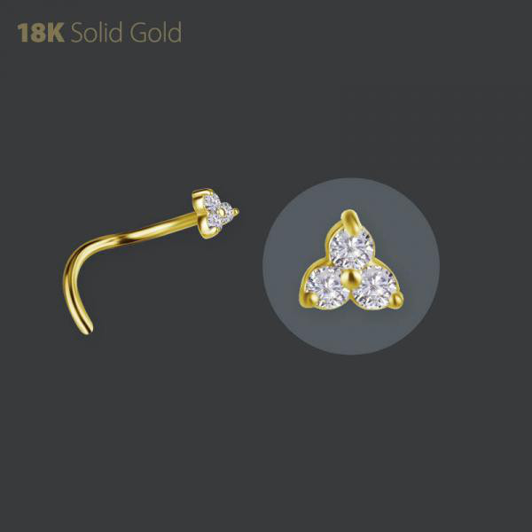 18K GOLD TRINITY NOSE STUD SET W. LAB CREATED DIAMONDS