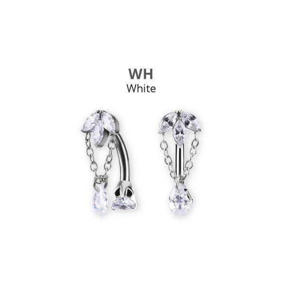 SS316L BELLY BANANA SET W. DOUBLE JEWELED AND PEAR DROP DANGLES