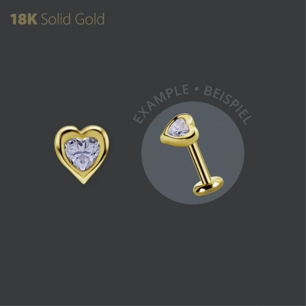 18K GOLD THREADLESS ATTACHMENT SET W. HEART SHAPE PREMIUM ZIRCONIA