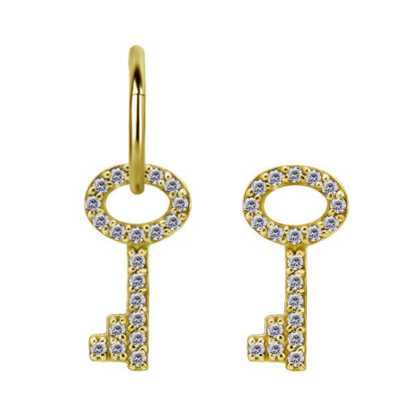 24K GOLD PVD SS316L CHARM FOR EARHOOPS OR CLICKER PAVE SET W.CUBIC ZIRCONIA